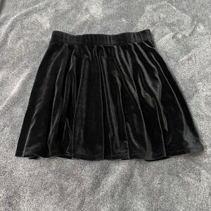 Hot Topic Y2K  Black Velvet Skater Skirt Mini Pocket Elastic Waist Goth Grunge M